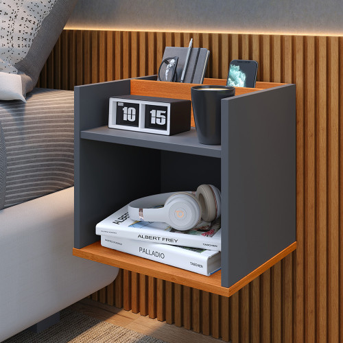 Mesa de Cabeceira Madri - Cinza/Cinamomo