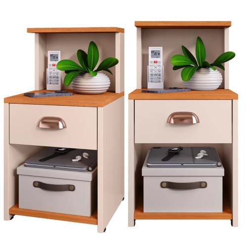 KIT 2 Mesa de cabeceira CLEO - OFF WHITE/CINAMOMO