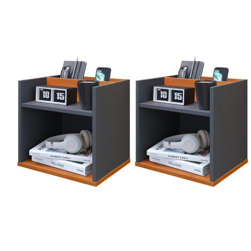 Kit 2 mesa de cabeceira Madri - Cinza/Cinamomo