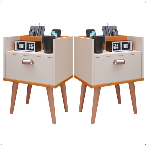 Kit 2 mesa de cabeceira Milena - Off/Cinamomo