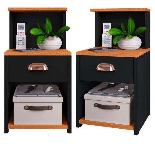 KIT 2 Mesa de cabeceira CLEO - PRETO/CINAMOMO